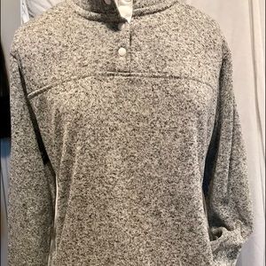 Eddie Bauer quarter snap grey tweed knit sweater L